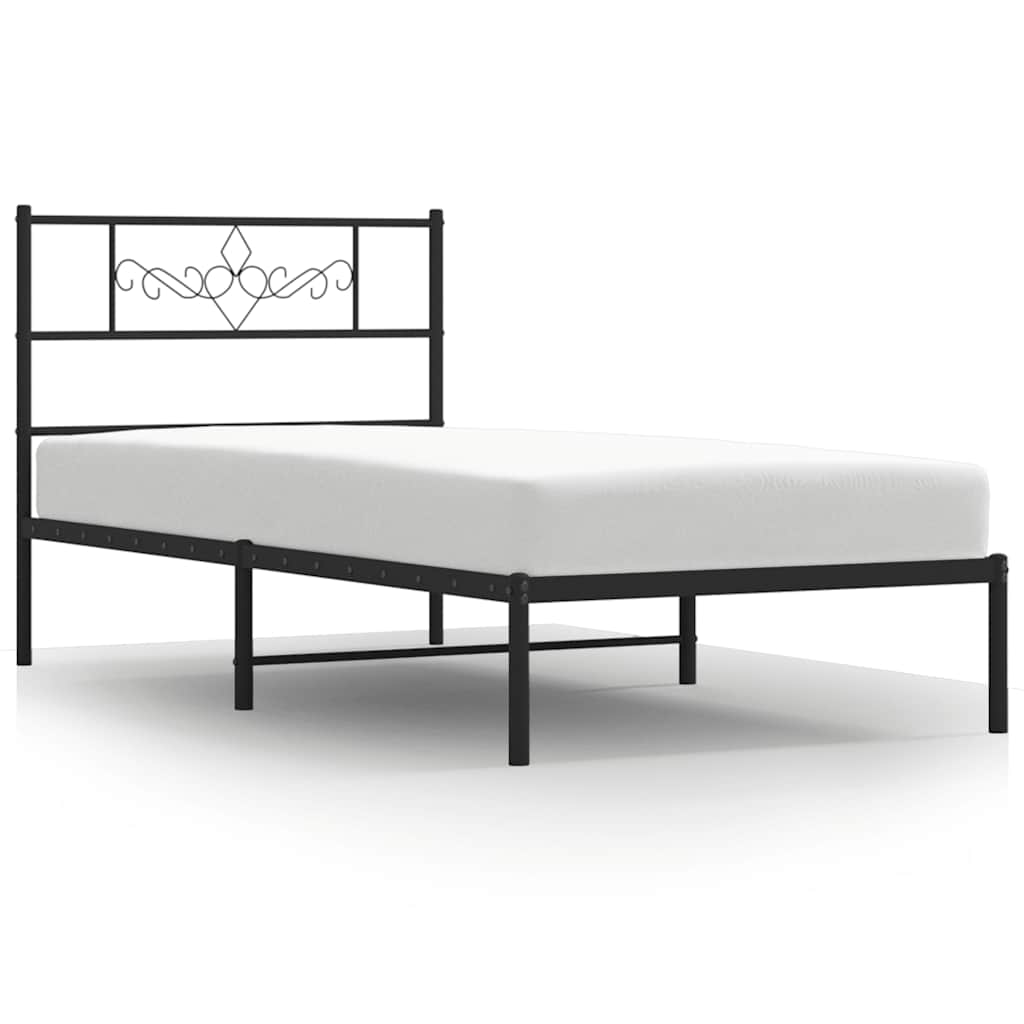 fekete fém ágykeret fejtámlával 100 x 200 cm