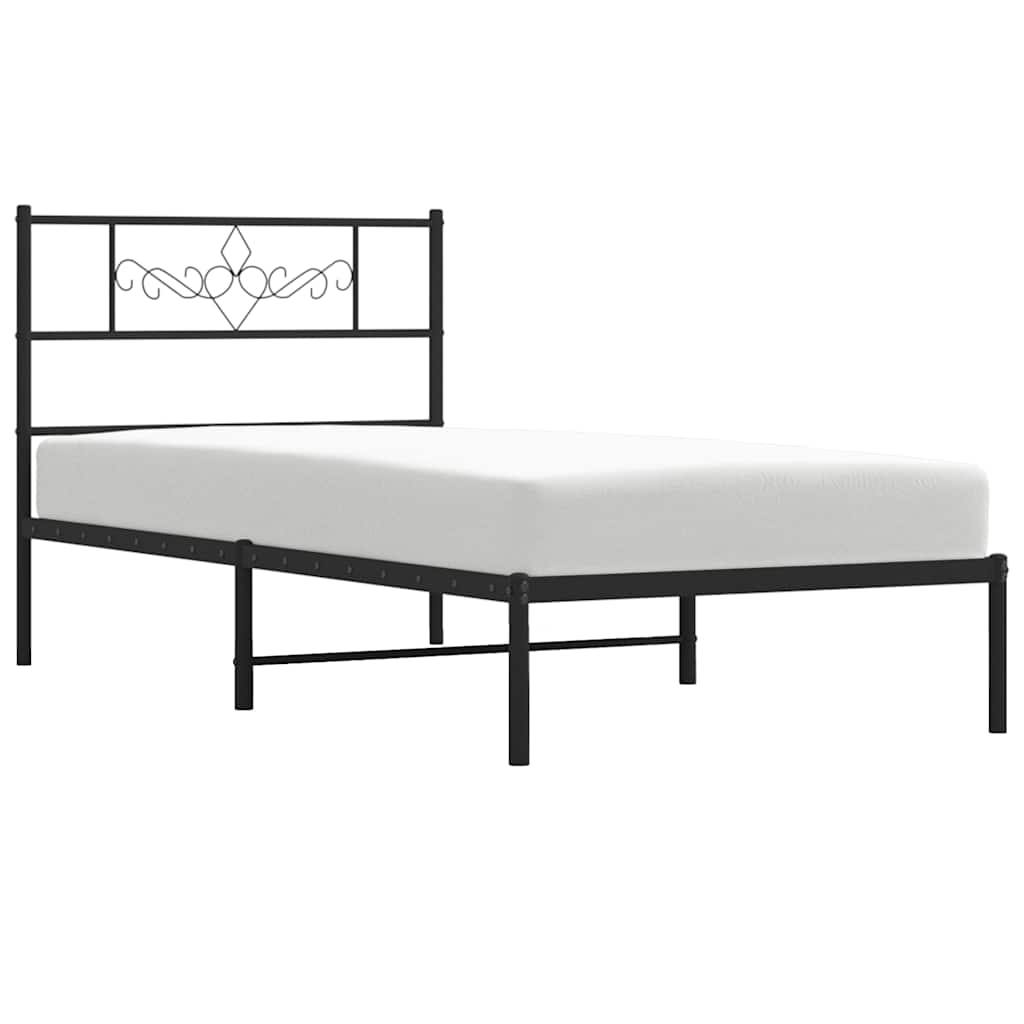 fekete fém ágykeret fejtámlával 100 x 200 cm