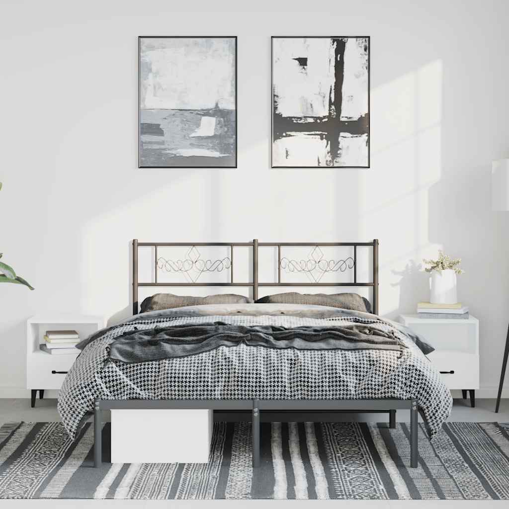 fekete fém ágykeret fejtámlával 135 x 190 cm