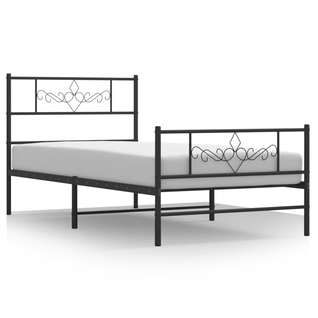 fekete fém ágykeret fej- és lábtámlával 75 x 190 cm