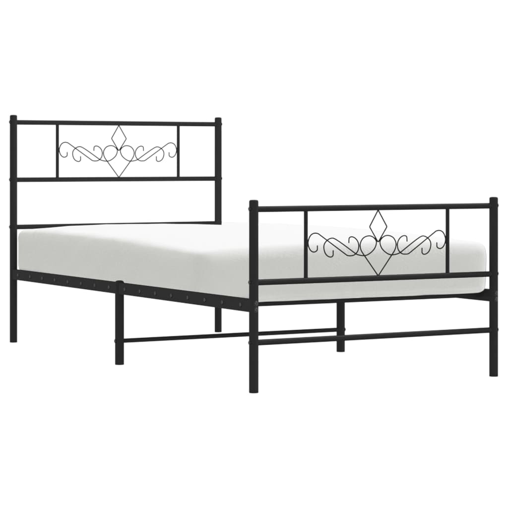 fekete fém ágykeret fej- és lábtámlával 75 x 190 cm