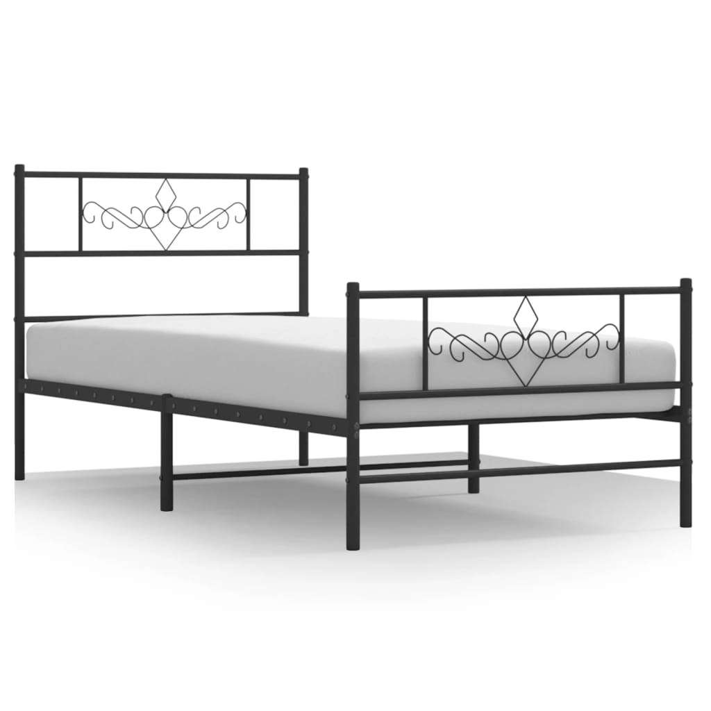 fekete fém ágykeret fej- és lábtámlával 80 x 200 cm
