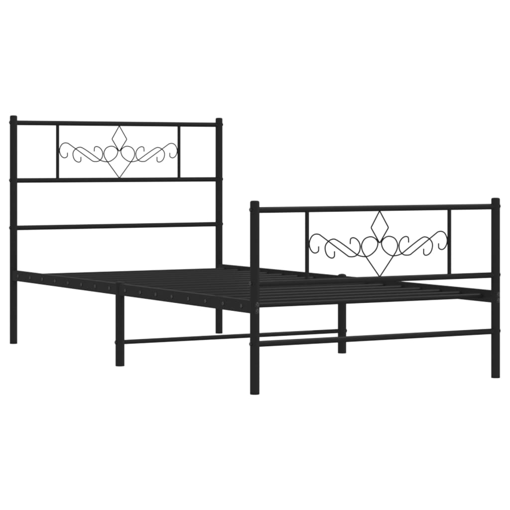 fekete fém ágykeret fej- és lábtámlával 80 x 200 cm