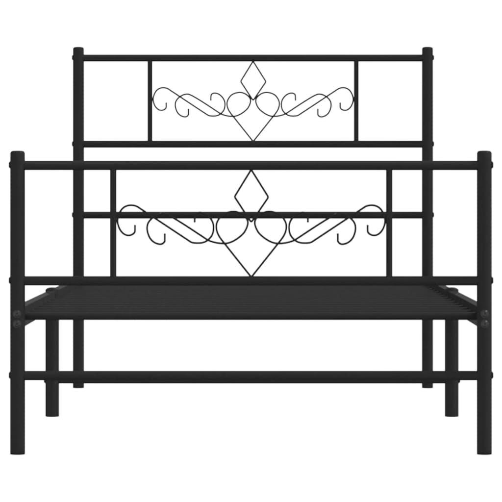 fekete fém ágykeret fej- és lábtámlával 80 x 200 cm