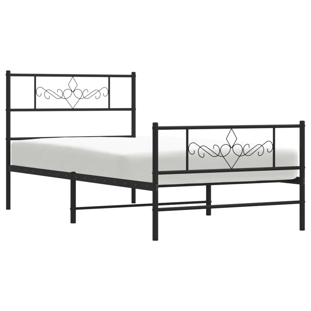 fekete fém ágykeret fej- és lábtámlával 90 x 190 cm
