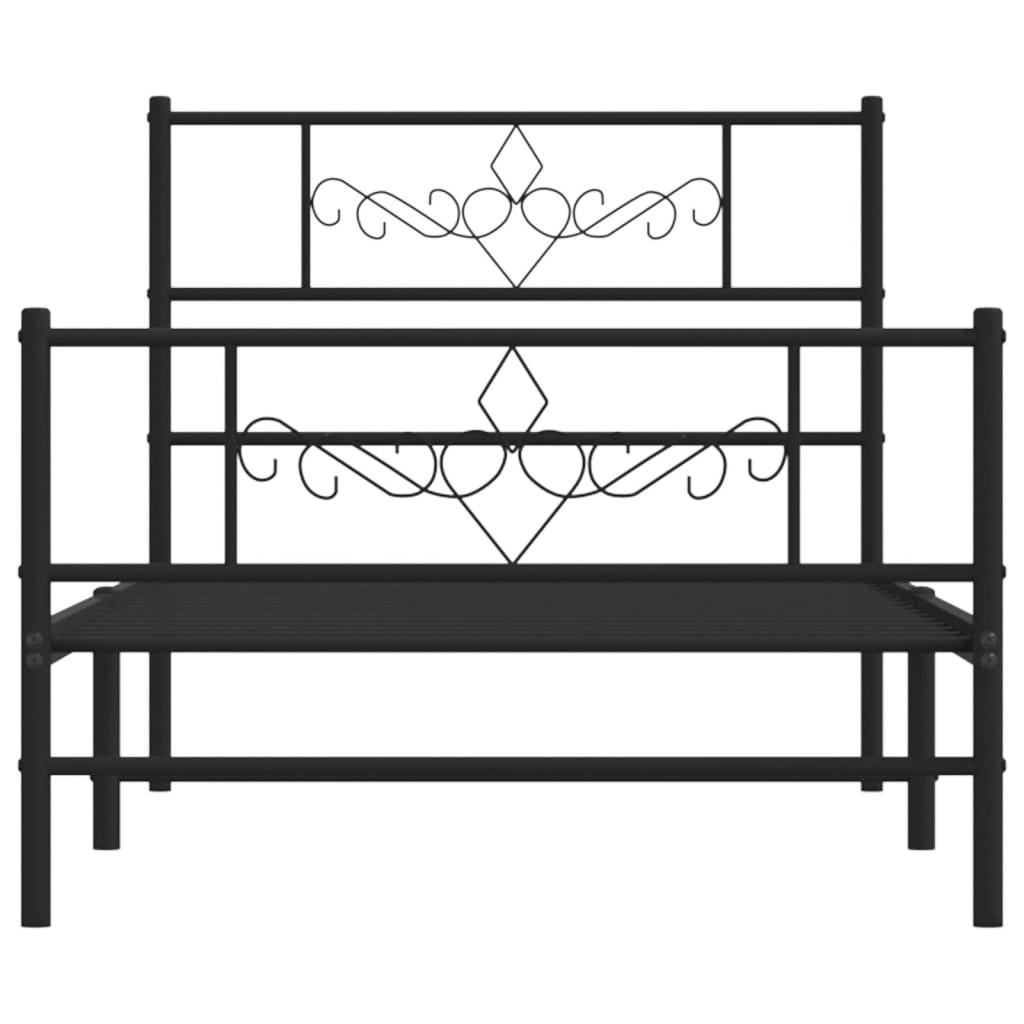 fekete fém ágykeret fej- és lábtámlával 90 x 190 cm