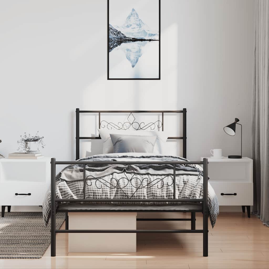 fekete fém ágykeret fej- és lábtámlával 100 x 200 cm
