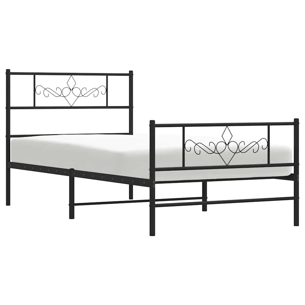 fekete fém ágykeret fej- és lábtámlával 100 x 200 cm