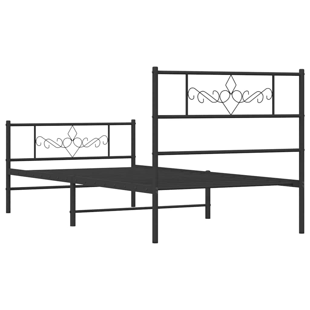 fekete fém ágykeret fej- és lábtámlával 100 x 200 cm