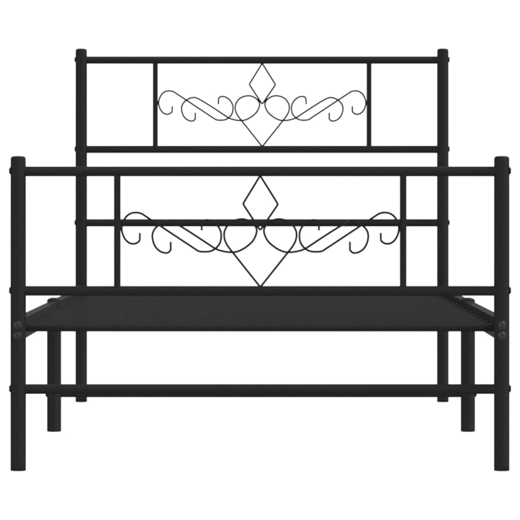 fekete fém ágykeret fej- és lábtámlával 107 x 203 cm