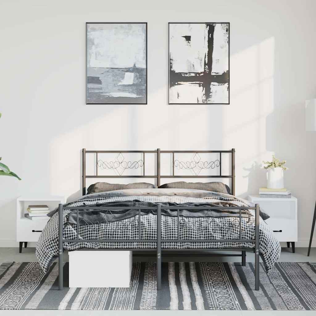 fekete fém ágykeret fej- és lábtámlával 135 x 190 cm