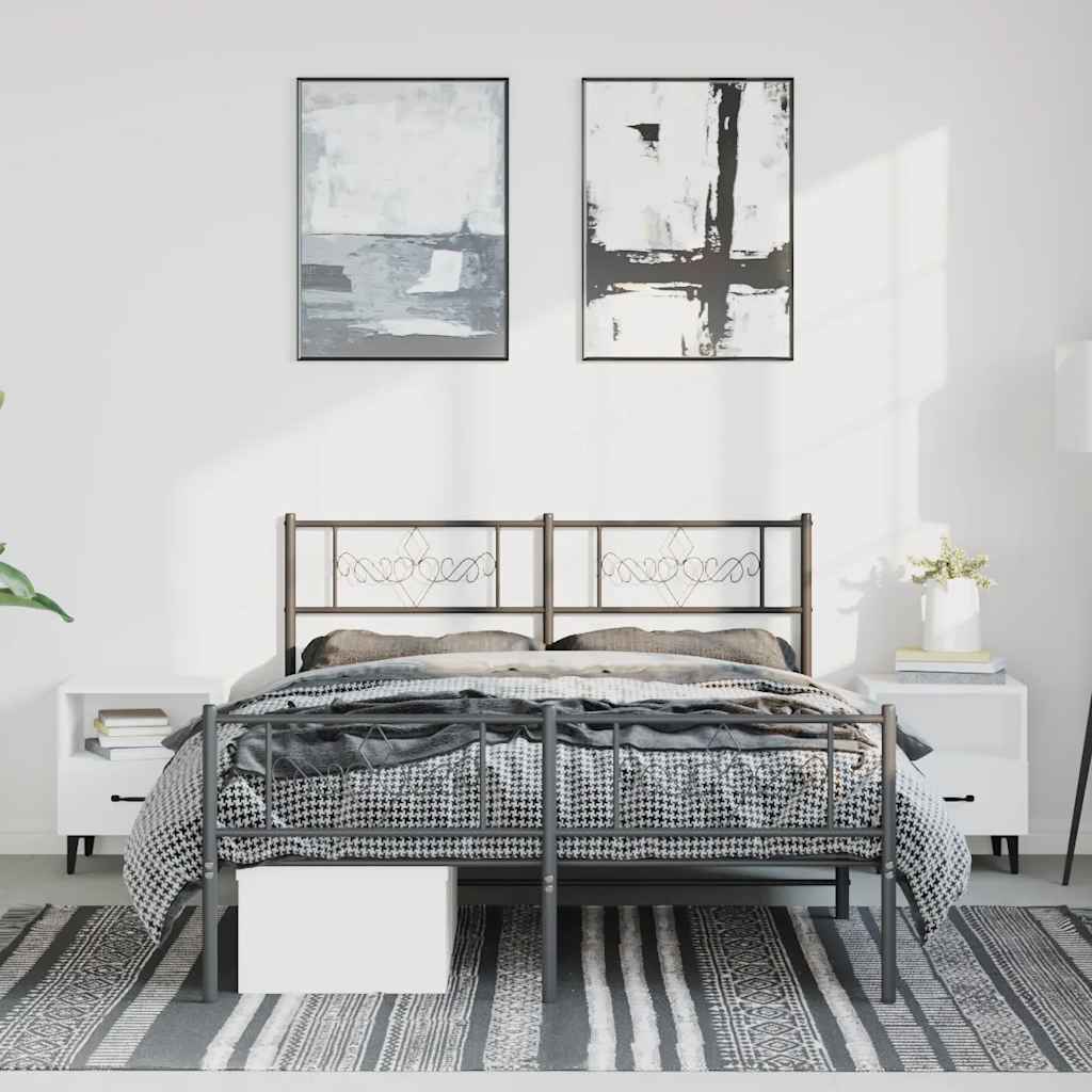 fekete fém ágykeret fej- és lábtámlával 150 x 200 cm