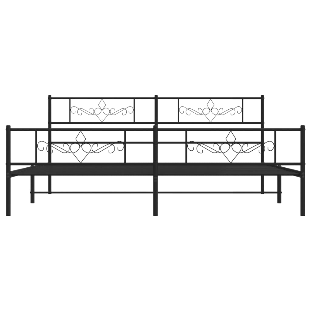 fekete fém ágykeret fej- és lábtámlával 200 x 200 cm