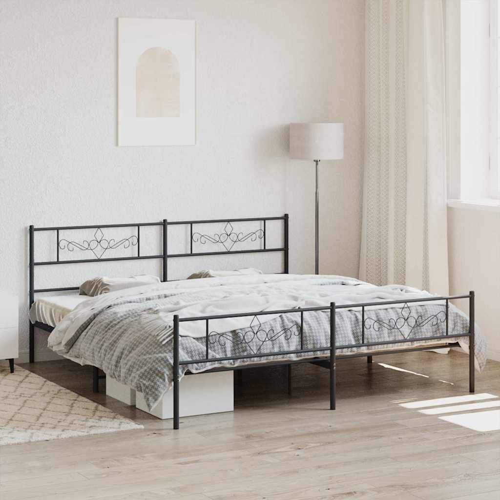 fekete fém ágykeret fej- és lábtámlával 200 x 200 cm