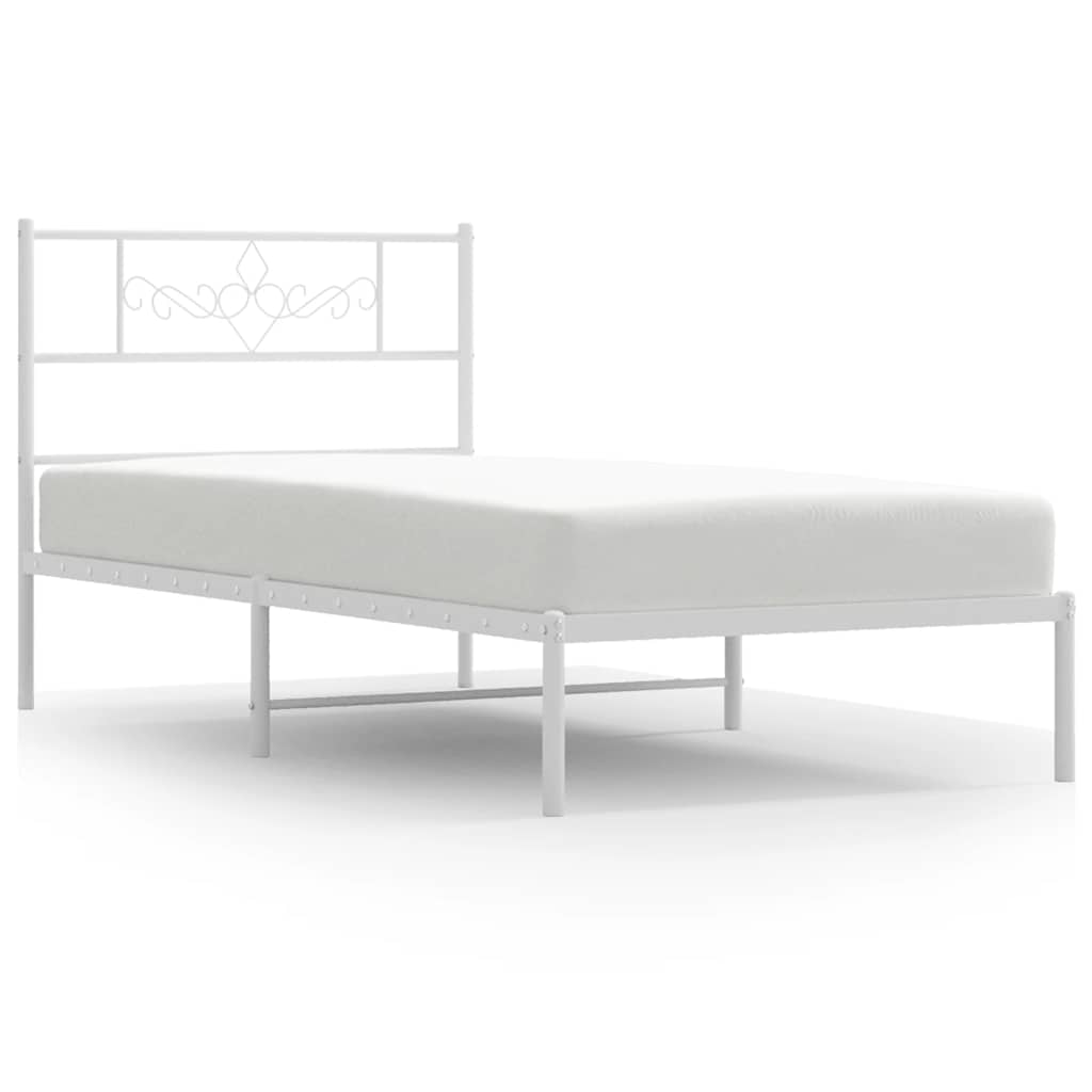fehér fém ágykeret fejtámlával 100x200 cm