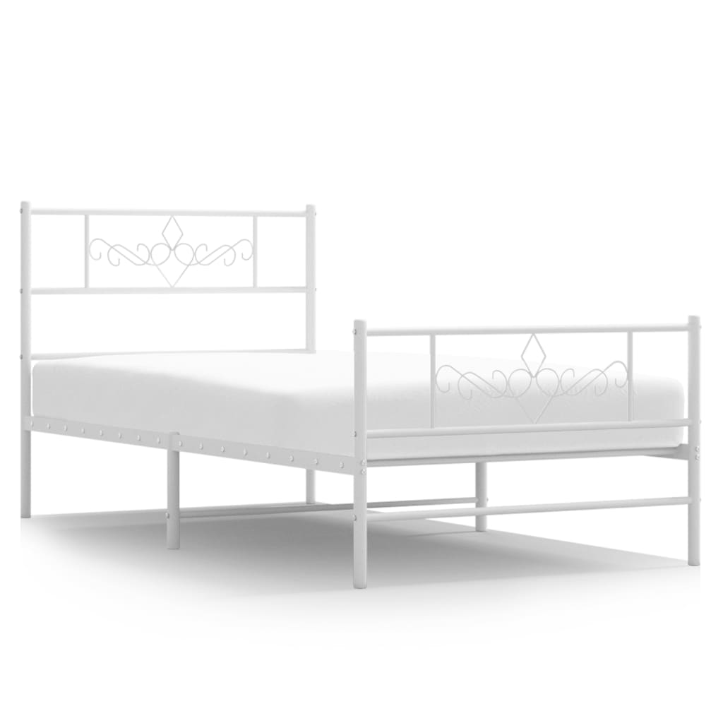 fehér fém ágykeret fej- és lábtámlával 75 x 190 cm