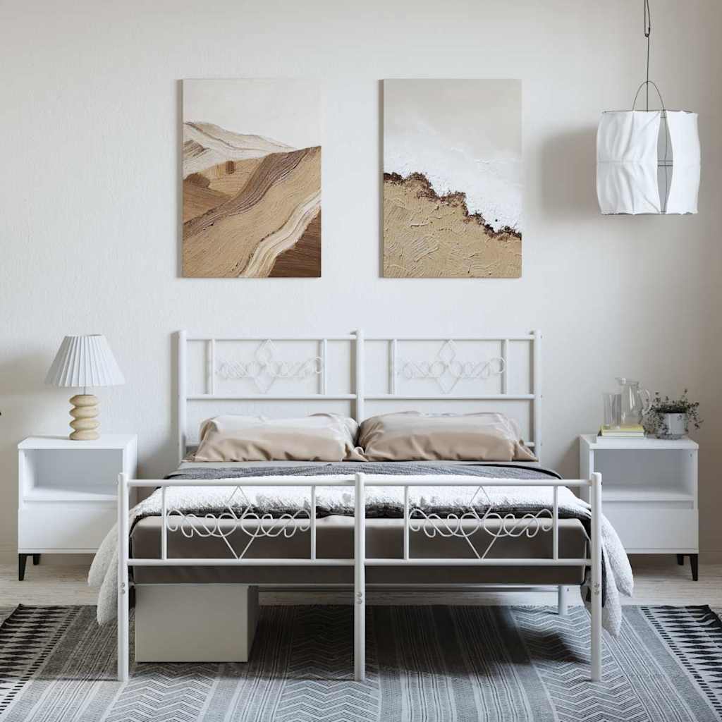 fehér fém ágykeret fej- és lábtámlával 135x190 cm