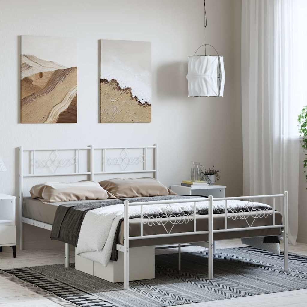 fehér fém ágykeret fej- és lábtámlával 150x200 cm