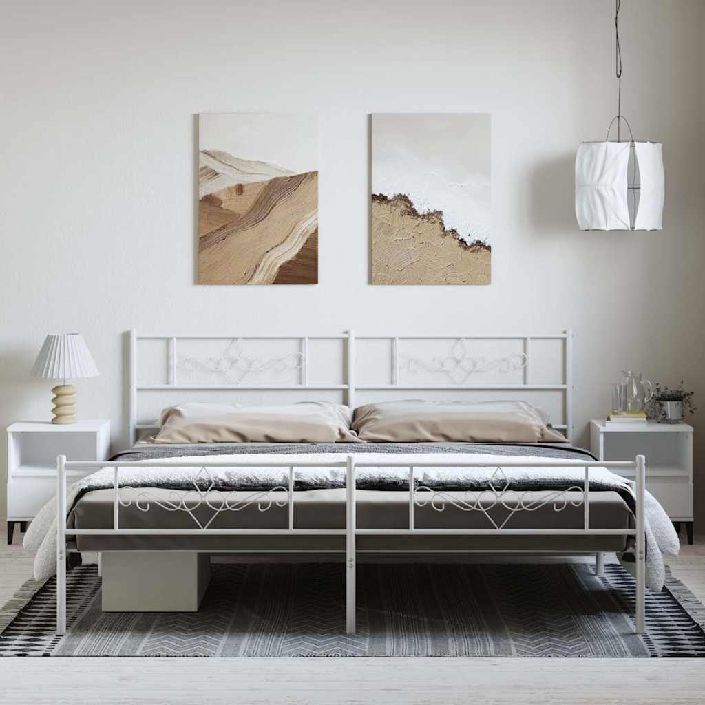 fehér fém ágykeret fej- és lábtámlával 193 x 203 cm