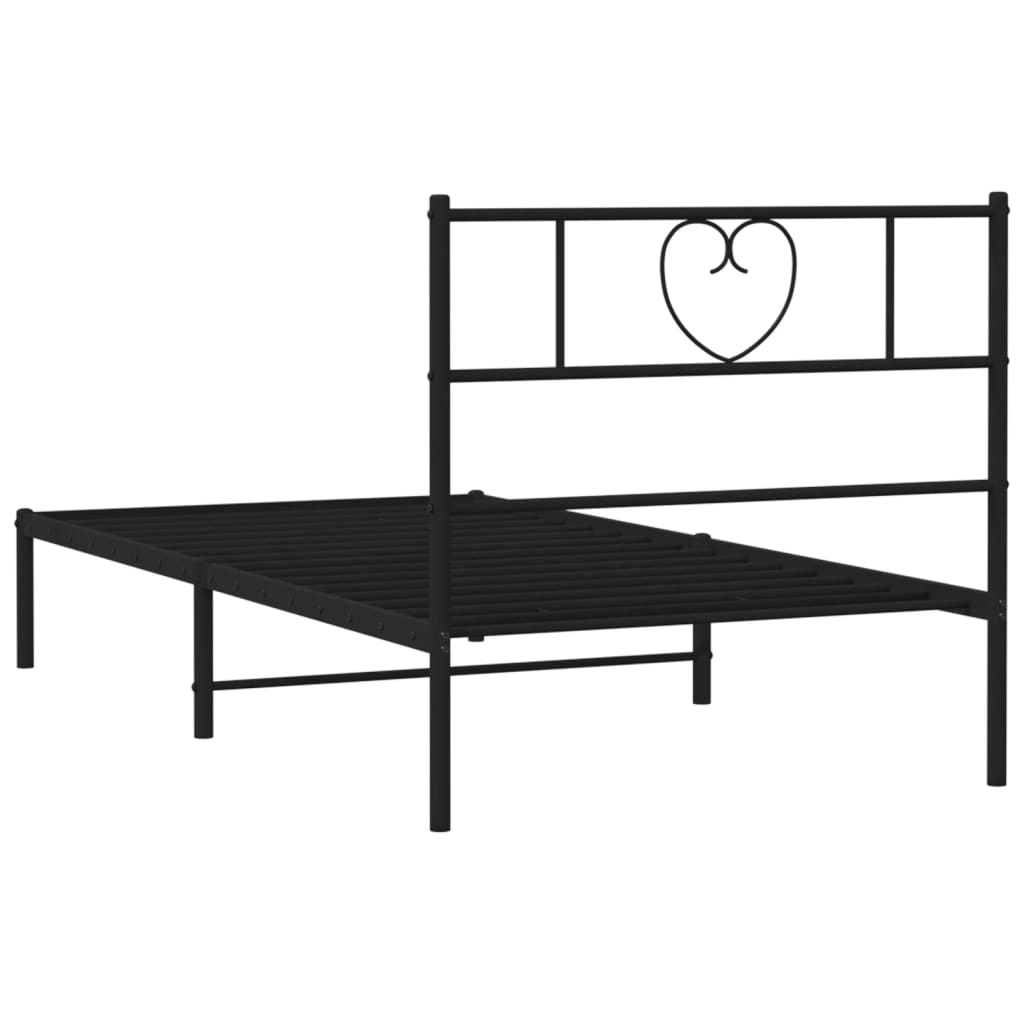 fekete fém ágykeret fejtámlával 75 x 190 cm