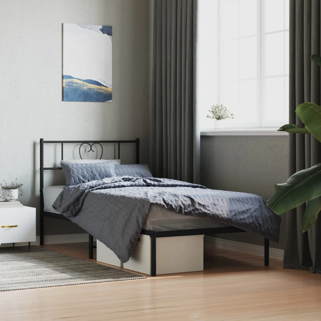 fekete fém ágykeret fejtámlával 75 x 190 cm