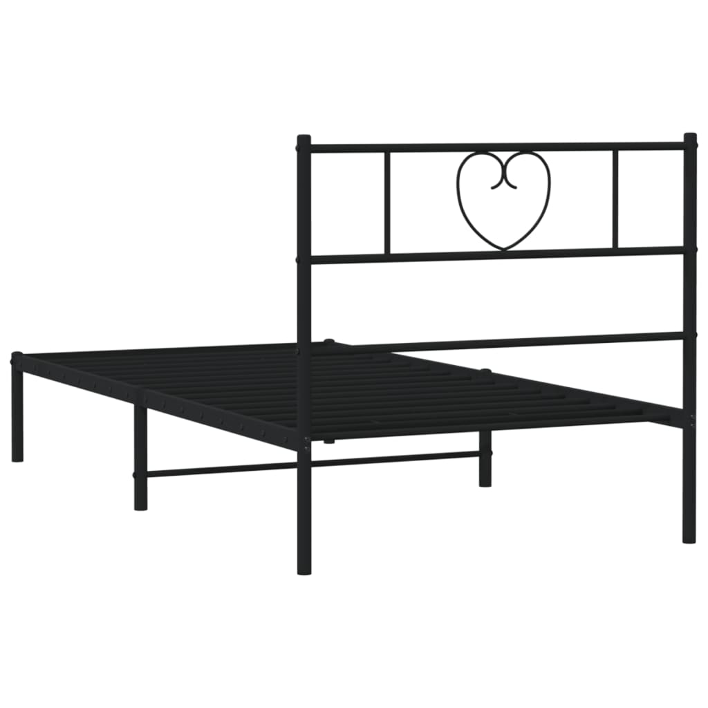fekete fém ágykeret fejtámlával 80 x 200 cm