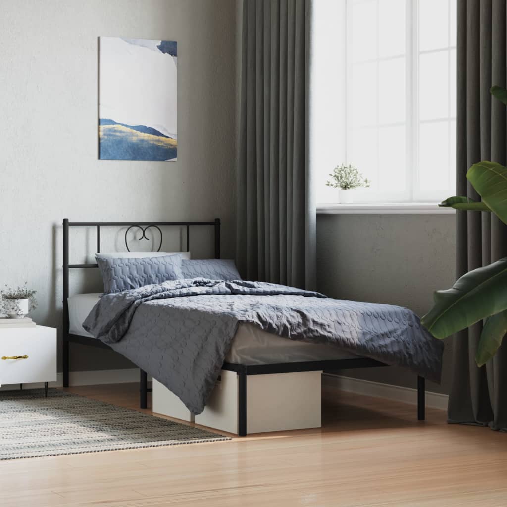 fekete fém ágykeret fejtámlával 90 x 190 cm
