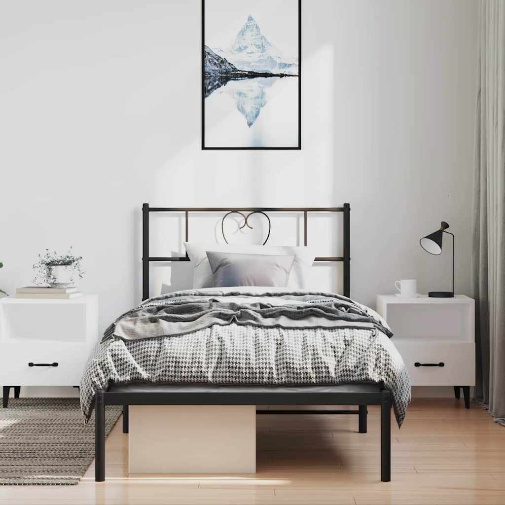 fekete fém ágykeret fejtámlával 100 x 190 cm