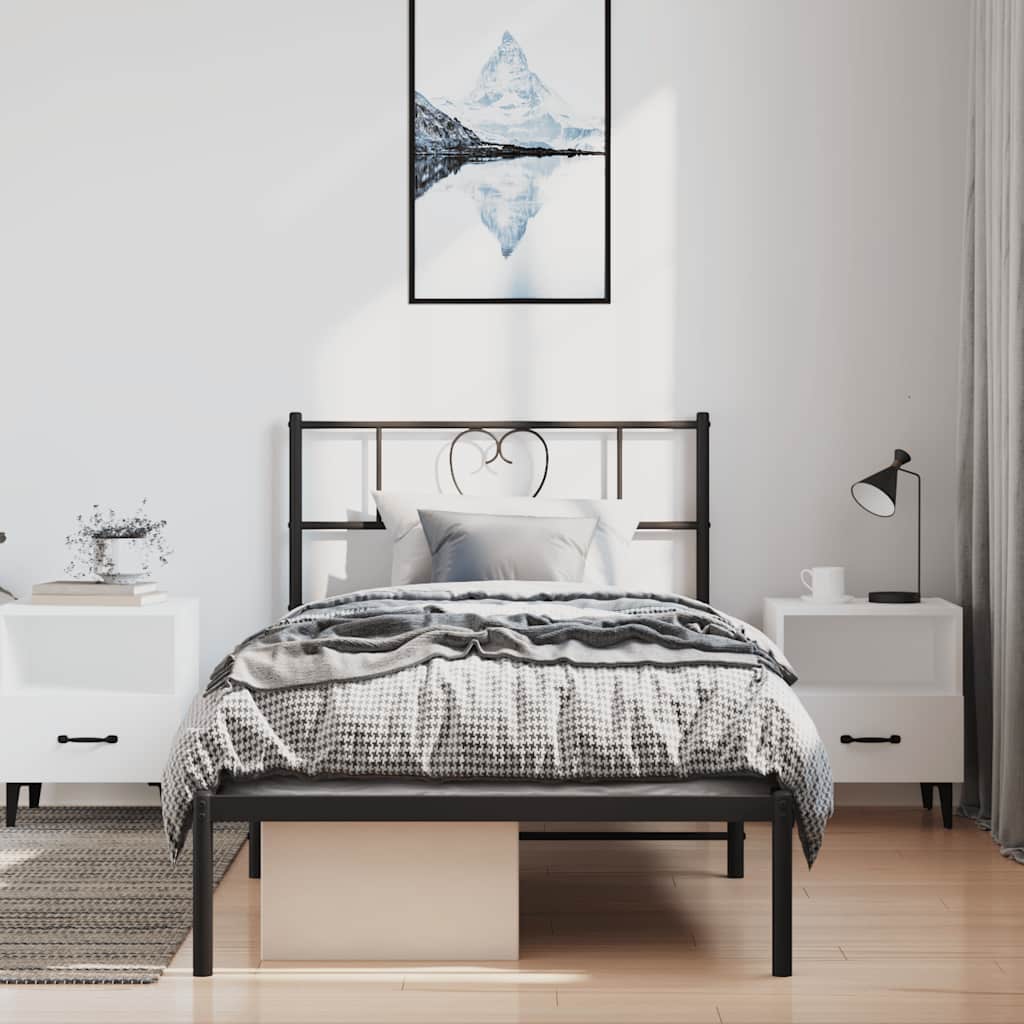 fekete fém ágykeret fejtámlával 100 x 200 cm