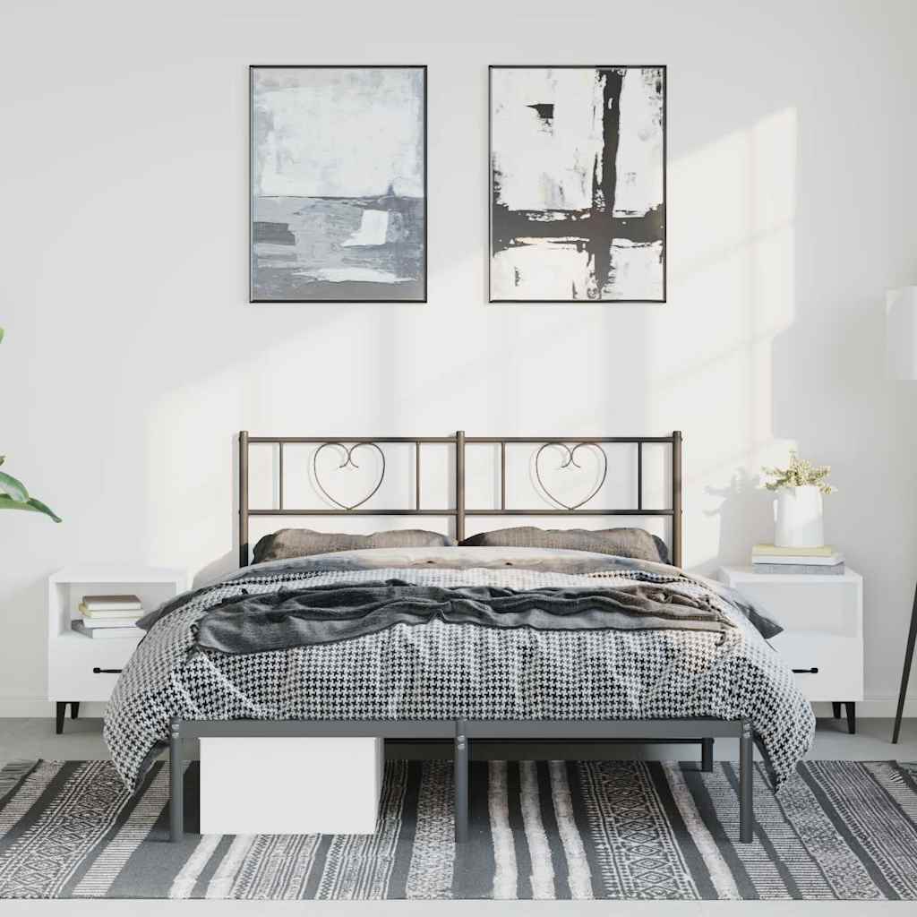 fekete fém ágykeret fejtámlával 135 x 190 cm