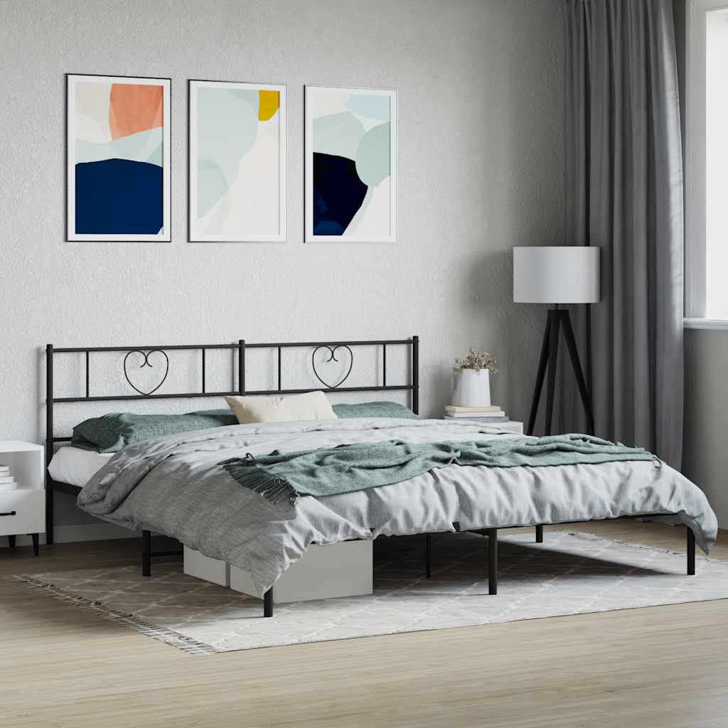 fekete fém ágykeret fejtámlával 180 x 200 cm