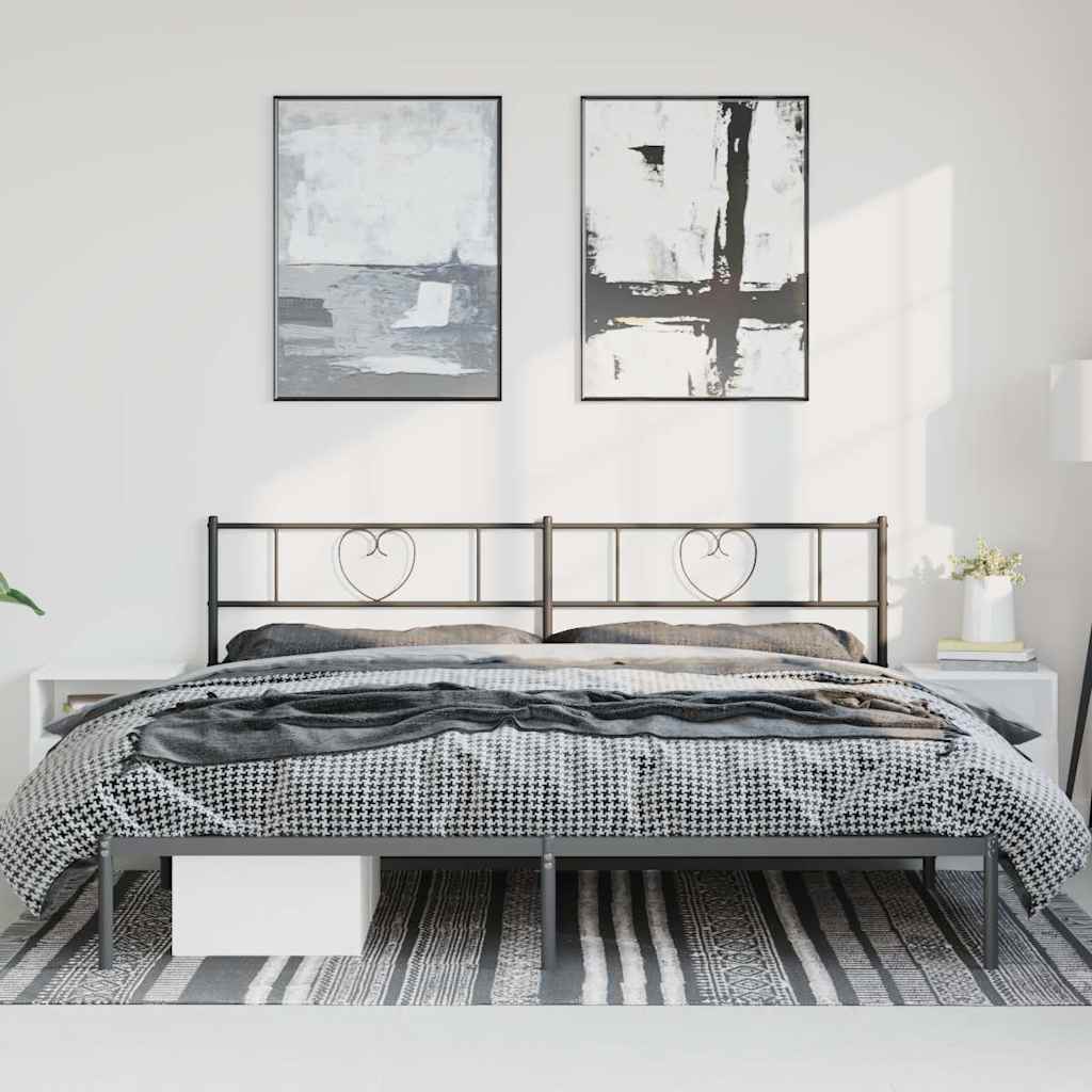 fekete fém ágykeret fejtámlával 193 x 203 cm