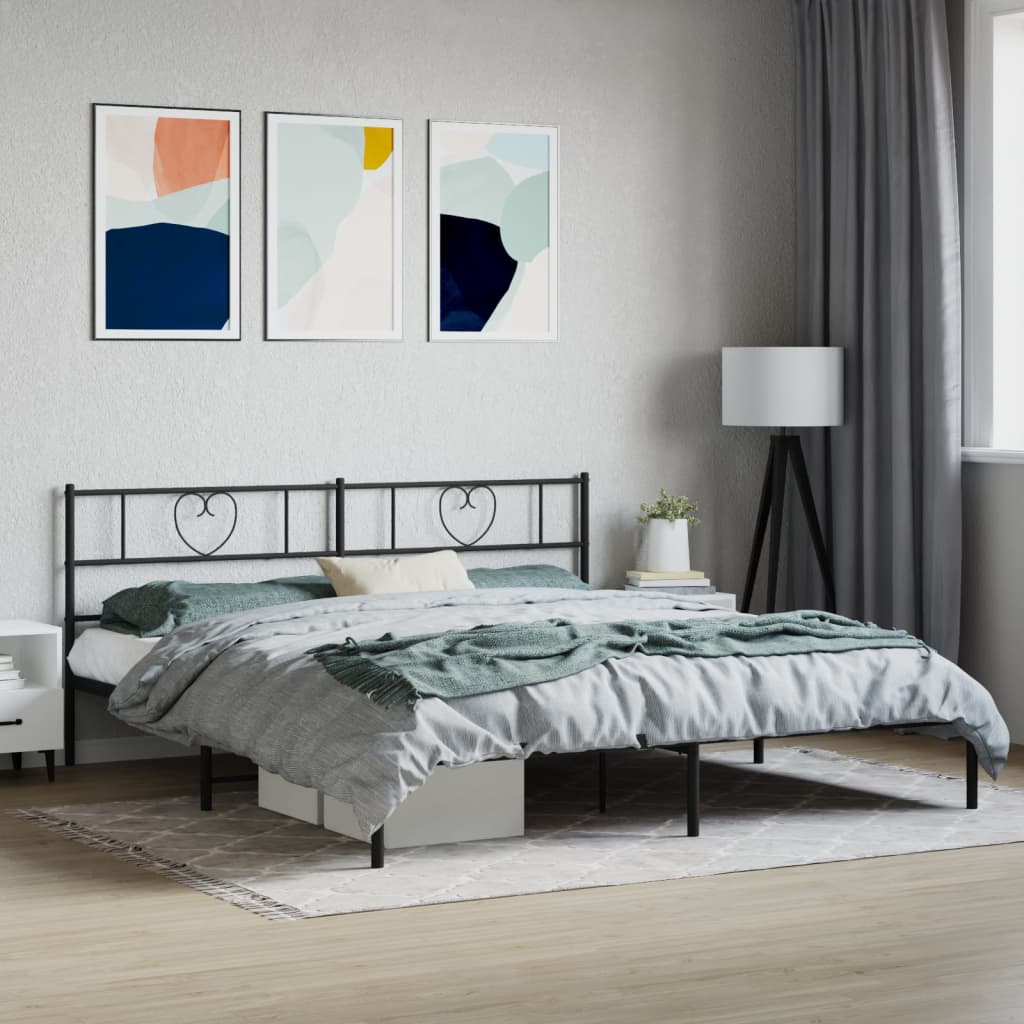 fekete fém ágykeret fejtámlával 200 x 200 cm