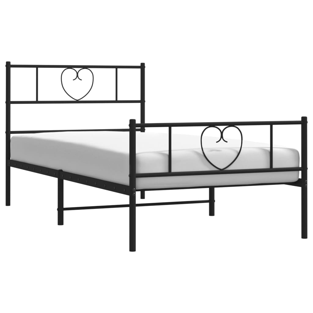 fekete fém ágykeret fej- és lábtámlával 80 x 200 cm