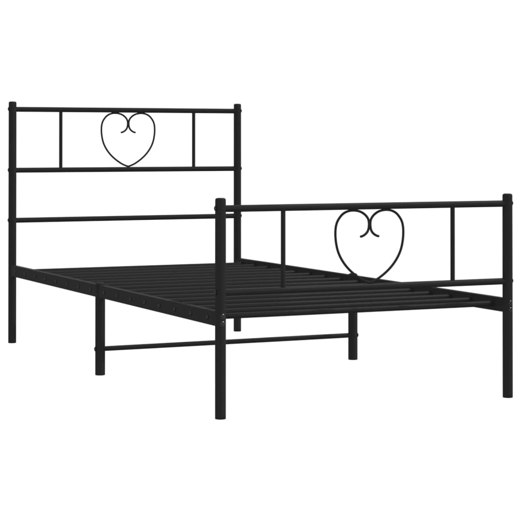 fekete fém ágykeret fej- és lábtámlával 80 x 200 cm