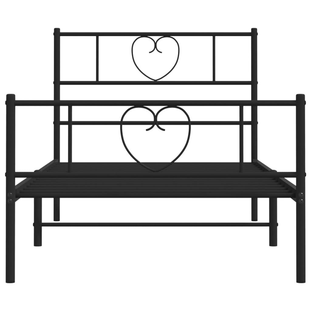 fekete fém ágykeret fej- és lábtámlával 90 x 190 cm