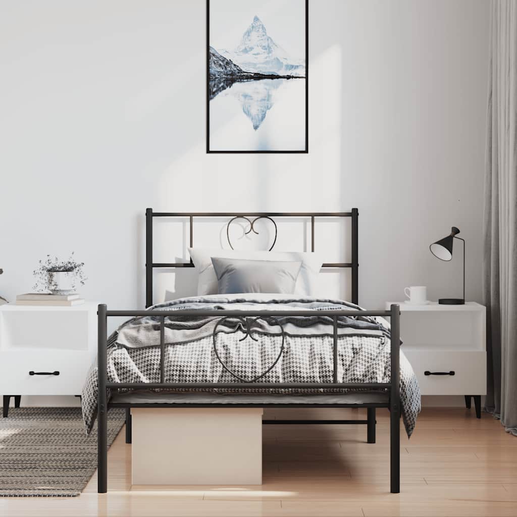 fekete fém ágykeret fej- és lábtámlával 100 x 190 cm