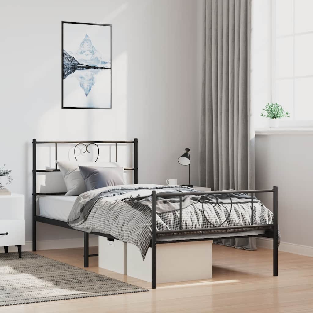 fekete fém ágykeret fej- és lábtámlával 100 x 190 cm