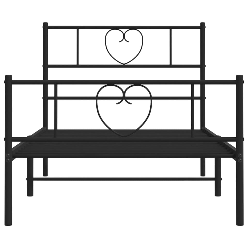fekete fém ágykeret fej- és lábtámlával 107 x 203 cm