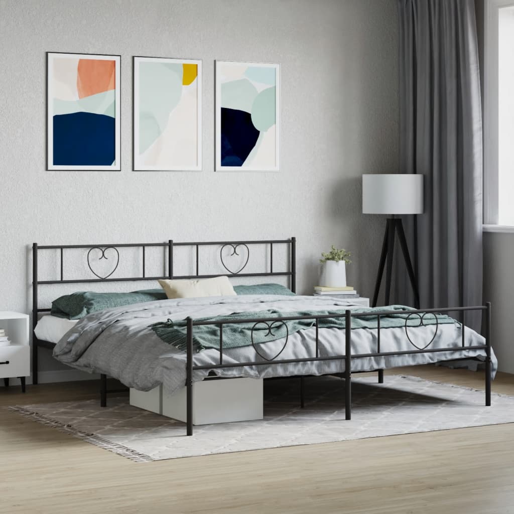 fekete fém ágykeret matrac nélkül lábtartóval 180 x 200 cm