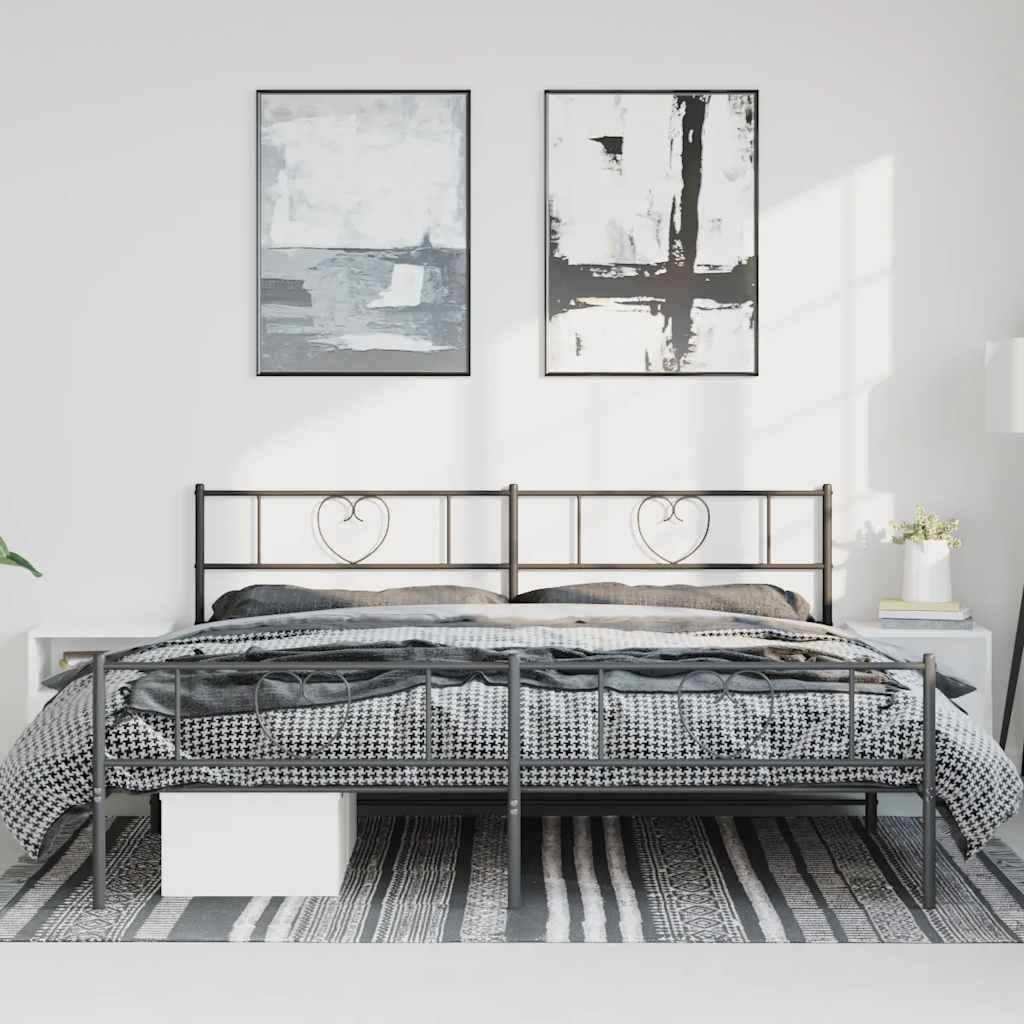fekete fém ágykeret fej- és lábtámlával 183 x 213 cm