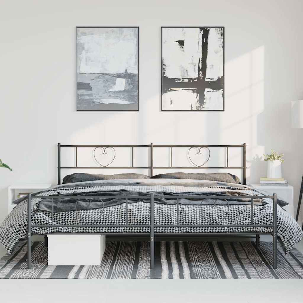 fekete fém ágykeret fej- és lábtámlával 193 x 203 cm
