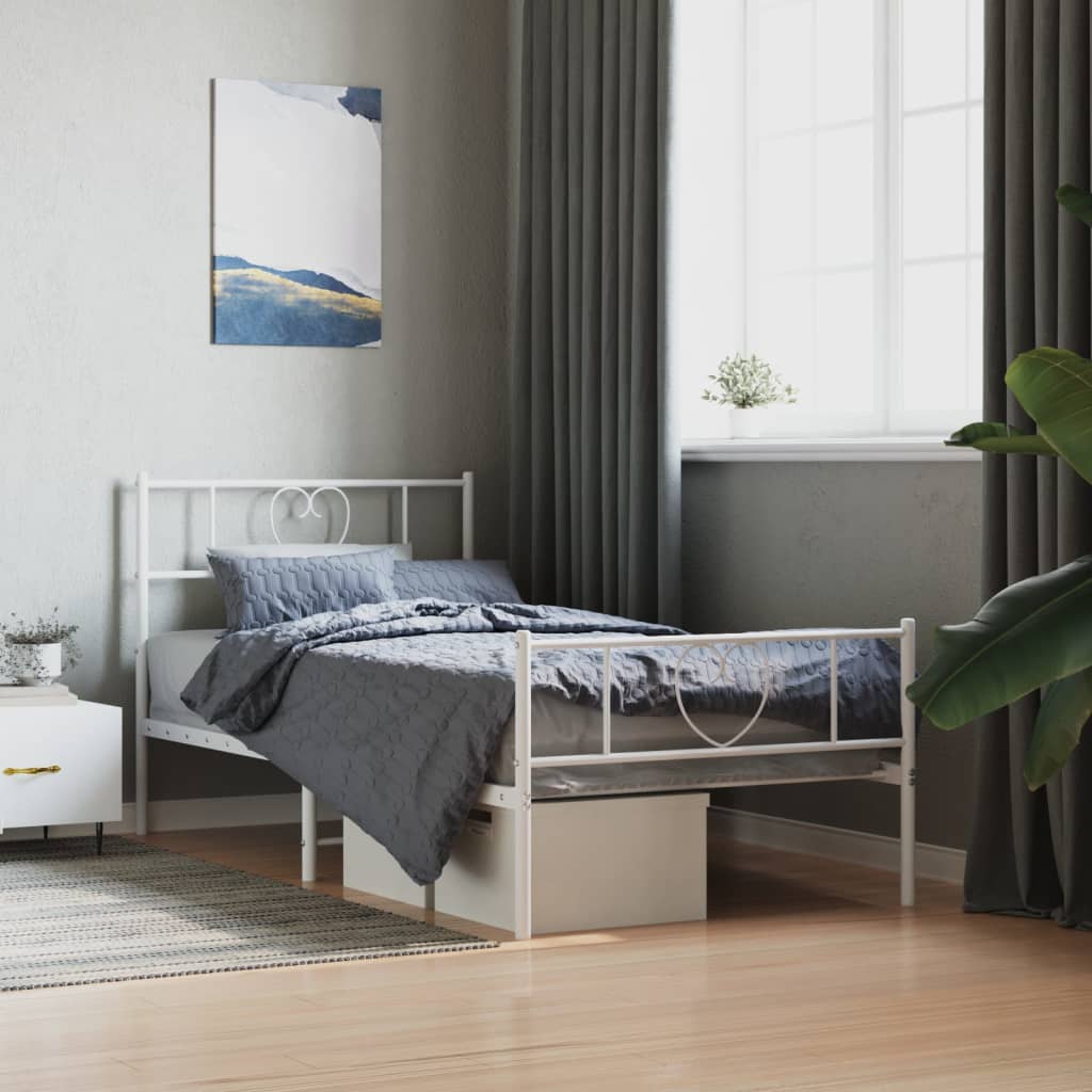 fehér fém ágykeret fej- és lábtámlával 80x200 cm