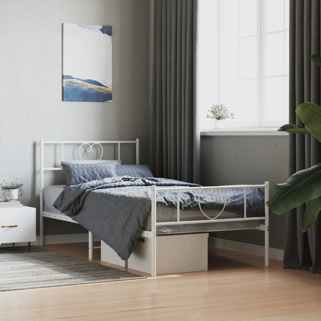 fehér fém ágykeret fej- és lábtámlával 90 x 190 cm