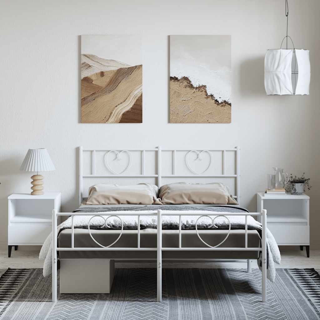 fehér fém ágykeret fej- és lábtámlával 135x190 cm
