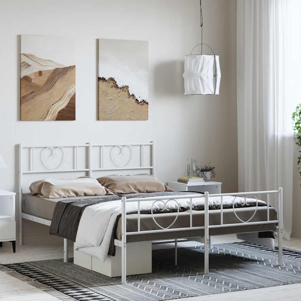 fehér fém ágykeret fej- és lábtámlával 135x190 cm