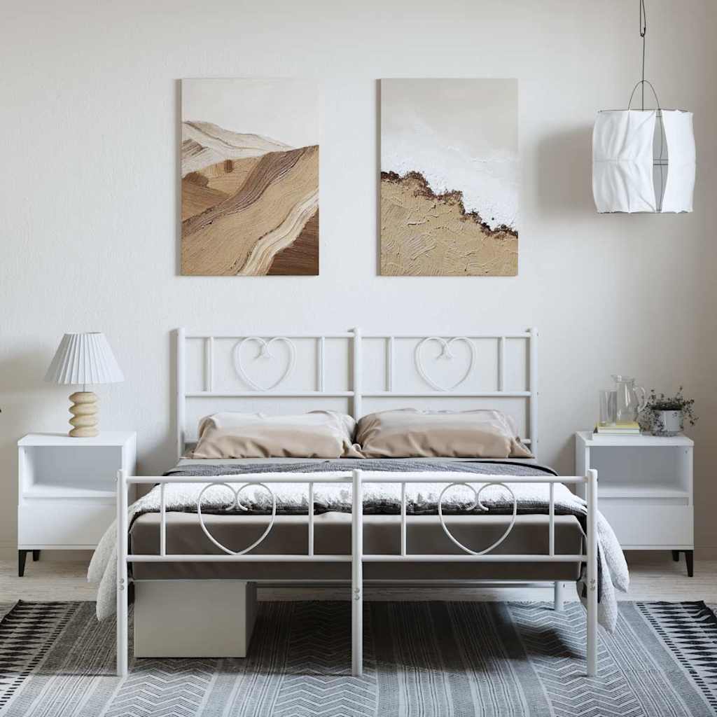 fehér fém ágykeret fej- és lábtámlával 150x200 cm