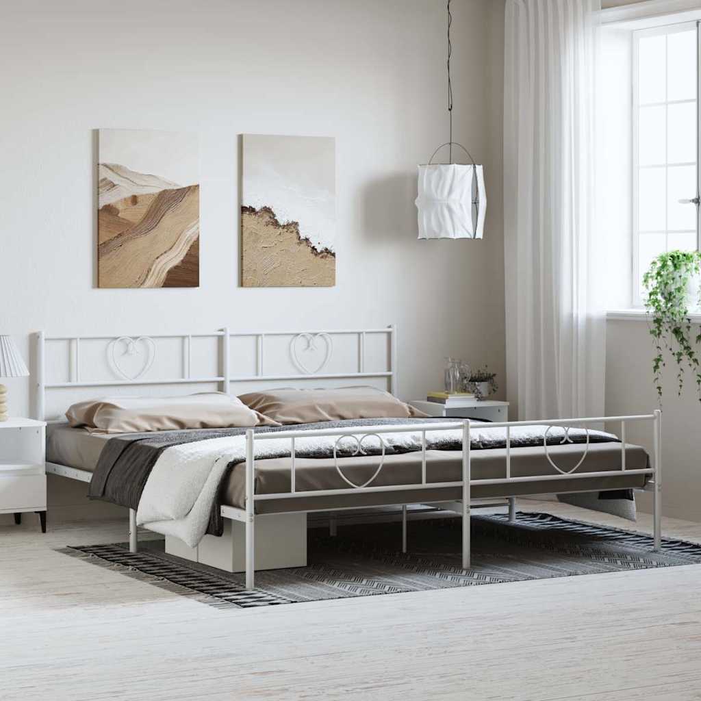 fehér fém ágykeret fej- és lábtámlával 193 x 203 cm