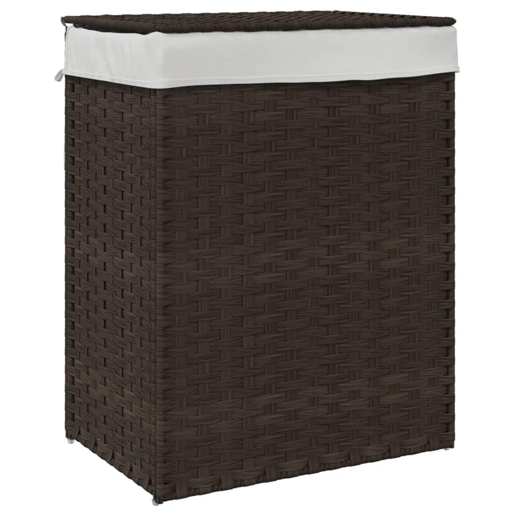 sötétbarna polyrattan szennyeskosár fedéllel 46x33x60 cm