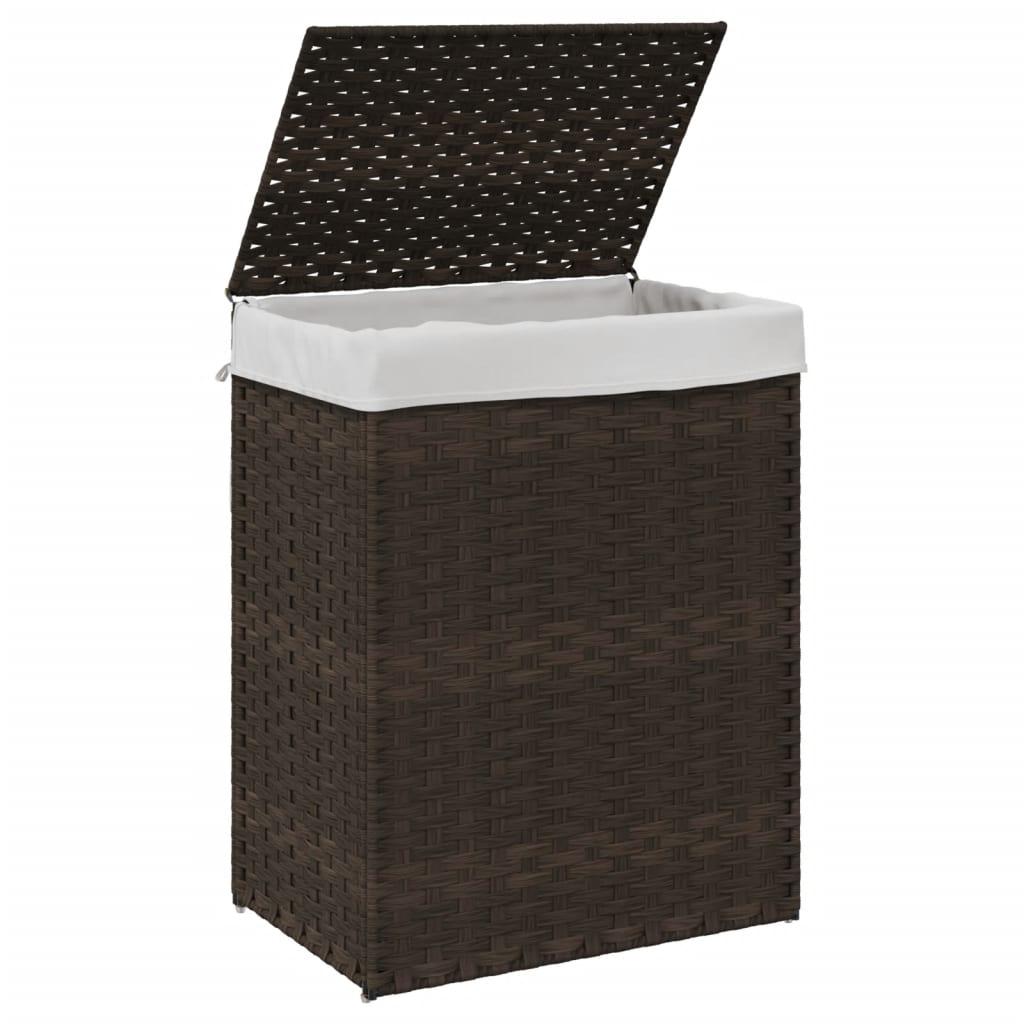 sötétbarna polyrattan szennyeskosár fedéllel 46x33x60 cm